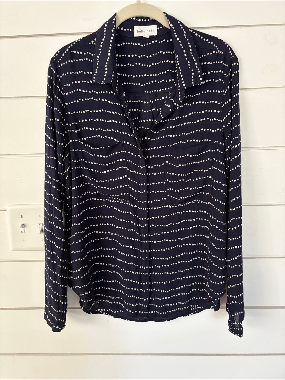 Bella Dahl Navy Dot-Stripe Long-Sleeve Button Front Top